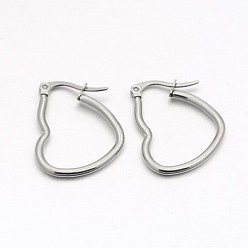 Stainless Steel Color 304 Stainless Steel Hoop Earring, Heart, Stainless Steel Color, 37x34x2mm, 12 Gauge, Pin: 1x0.6mm