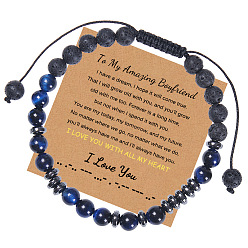 To My Amazing Boyfriend - Morse Code Bracelet (with Card) Brotherhood Morse Code Bracelet with Natural Blue Tiger Eye Stone - Handmade Letter Beaded Wristband for Men