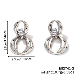 Серебро Модные серьги в европейском и американском стиле, двойные круглые латунные серьги-гвоздики, серебряные, 39x23 мм