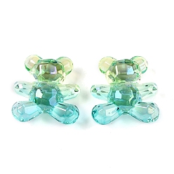 Бирюза Прозрачные акриловые европейские бусины градиентного цвета, бусины с большим отверстием, медведь, бирюзовые, 32.2x30.4x15.4 мм, отверстие : 4.2 мм