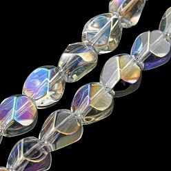 Clear AB AB Color Plated Electroplate Transparent Glass Beads Strands, Faceted Polygon, Clear AB, 7.5x6x6.8mm, Hole: 1mm, about 90pcs/strand, 26.85 inch(68.2cm)