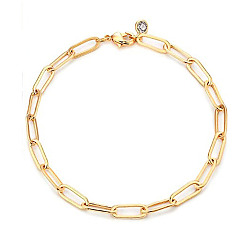 golden Minimalist Metal Paperclip Bracelet with Oval Chain and Birthstone for Women