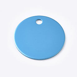 Light Sky Blue Aluminum Pendants, Blank Tags, Flat Round, Light Sky Blue, 25x1mm, Hole: 3mm