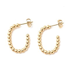 Golden Ion Plating(IP) 304 Stainless Steel Oval Stud Earrings, Half Hoop Earrings for Women, Golden, 24x18mm, Pin: 0.8mm