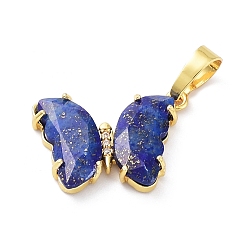 Lapis Lazuli Natural Lapis Lazuli Pendants, with Rack Plating Golden Plated Brass Findings, Cadmium Free & Lead Free, Faceted Butterfly Charms, 17x22.5x4mm, Hole: 8x5mm