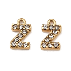 Letter Z Ионное покрытие (ip) 304 подвески со стразами из нержавеющей стали, золотые, Письмо Z, 8.5x5x2, отверстие : 1 мм