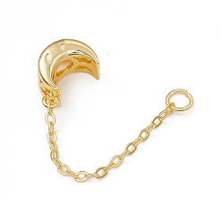 Real 18K Gold Plated Rack Plating Brass European Beads, with Safety Chains, Large Hole Bead, Long-Lasting Plated, Moon, Real 18K Gold Plated, 50mm, Moon: 13x9x7mm, Hole: 3.8mm
