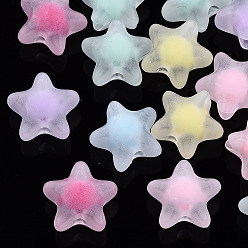 Mixed Color Transparent Acrylic Beads, Frosted, Bead in Bead, Star, Mixed Color, 11x11.5x7mm, Hole: 2mm, about 1280pcs/500g