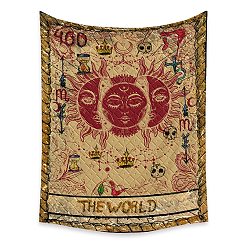 Crimson Tarot Tapestry, Polyester Bohemian Wall Hanging Tapestry, for Bedroom Living Room Decoration, Rectangle, The World XXI, 950x730mm