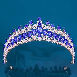 KC Gold Blue Crystal European Bridal Crown, Crystal Alloy Hair Accessories for Wedding, Birthday, Party.