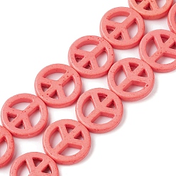 Лосось Синтетических нитей бирюзовые бусы, окрашенные, знак мира, salmon, 20x4 мм, отверстие : 1.2 мм, около 22 шт / нитка, 17.44'' (44.3 см), о 11 нитей / 500 г