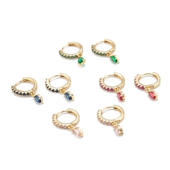 Mixed Color Brass Micro Pave Cubic Zirconia Huggie Hoop Earrings, Real 18K Gold Plated, Teardrop, Mixed Color, 22.5x14.5x2mm, Pin: 0.8mm