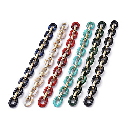 Mixed Color Handmade Acrylic Cable Chains, with CCB Plastic Linking Rings, Mixed Color, Links: 24x18x5mm and 19x12x4.5mm, 39.37 inch(1m)/strand
