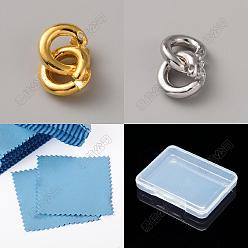 Platine & Or 4 pièces 2 couleurs 925 anneaux de liaison doubles en argent sterling, avec cachet 925, 1 tissu en daim carré en tissu de polissage argenté, Plaqué rhodium, platine et d'or, 8.5x6x3mm, diamètre intérieur: 3 mm, 2 pcs / couleur