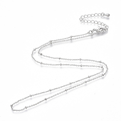 Real Platinum Plated Long-Lasting Plated Brass Cable Chain Necklaces, with Beads and Lobster Claw Clasp, Nickel Free, Real Platinum Plated, 18.1 inch(46cm), 0.9~2mm