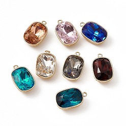 Mixed Color K9 Glass Pendants, Oval Rectangle Charms, Faceted, with Light Gold Tone Brass Findings, Mixed Color, 22.5x14.5x10mm, Hole: 1.8mm