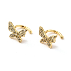 Real 18K Gold Plated Brass Micro Pave Cubic Zirconia Cuff Earrings, Butterfly Non Piercing Earrings, Real 18K Gold Plated, 6x8.5mm