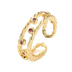 Фуксиновый Открытые манжеты из латуни с микро-паве и кубическим цирконием для женщин, без свинца и без кадмия, долговечный, реальный 18 k позолоченный, круглые, красно-фиолетовые, регулируемый, 6.5 мм