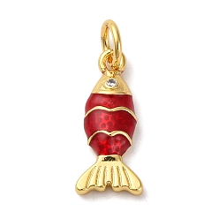 Красный Латунные микропроволочные кубические циркониевые подвески из эмали, рыбы прелести, стойки покрытие, долговечный, без кадмия и без свинца, с целью перехода в кольце, красные, 16x7x3 мм, отверстие : 3 мм