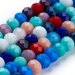 Mixed Color Electroplate Pearl Luster Plated Imitation Jade Glass Faceted Rondelle Beads Strands, Mixed Color, 8x6mm, Hole: 1mm,  about 69pcs/strand, 16.9 inch