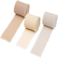 Colorful 3 Rolls 3 Colors Polyester Raw Edged Ribbon, for Crafts Wedding Gift Wrapping, Colorful, 40mm, 5m/roll, 1 roll/color