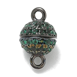 Зеленый Стойка покрытие круглая латунь микропаве кубический цирконий магнитные застежки, долговечный, без свинца и без кадмия, металлический черный , зелёные, 10x6 мм, отверстие : 1.5 мм