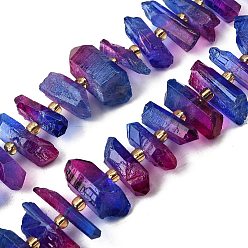 Синий Гальванические природный кристалл кварца бусы пряди, граненые, окрашенные, палочка для наггетсов, с бисером, синие, 11~25x3~9x4~10 мм, отверстие : 1~1.2 мм, около 19~26 шт / нитка, 7.09~7.48'' (18~19 см)