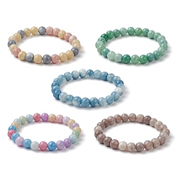Mixed Color Glass Round Beaded Stretch Bracelets for Women, Mixed Color, Inner Diameter: 2 inch(5.2cm)