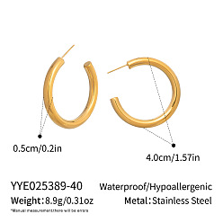 Настоящее золото 18K C-образные 304 серьги-гвоздики из нержавеющей стали, реальный 18 k позолоченный, 40x5 мм