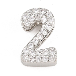 Number Латунные микро проложить кубического циркония подвески, числовые прелести, долгоиграющий, стойки покрытие, без свинца и без кадмия, платина, 2, 13.5x9x5 мм, отверстие : 10.5x2 мм