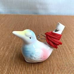 Bird Porcelain Whistles, with Polyester Cord, Whistles Toys for Kids Birthday Gift, Bird Pattern, 72x38x55mm