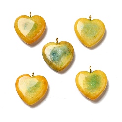 Gold Two Tone Natural Dolomite Dyed Pendants, Heart Charm, Golden, Gold, 21.5x20x6mm, Hole: 2mm