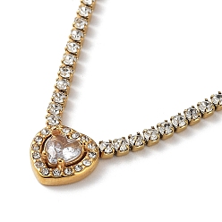 Сердце Вакуумное покрытие pvd 304 ожерелье с подвеской из нержавеющей стали с кубическим цирконием, с цепочками чашек из горного хрусталя, сердце, 16.73 дюйм (42.5 см), Кулон : 9.5x10 мм