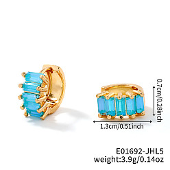 Синий Латунные прямоугольные серьги-кольца, с кубического циркония, золотые, синие, 13x7 мм