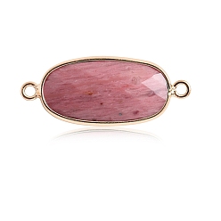 Rhodonite Natural Rhodonite Connector Charms, with Golden Tone Brass Edge, Faceted, Oval Links, 22x12mm