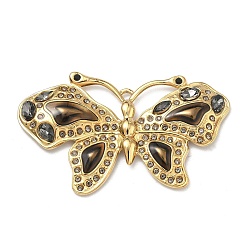 Черный 304 из нержавеющей стали горный хрусталь подвески, бабочки прелести, cmолой, реальный 18 k позолоченный, вакуумное покрытие pvd, долговечный, чёрные, 35x64.5x5 мм, отверстие : 3x2 мм