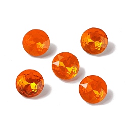 Coral Opal Style Eletroplate K9 Glass Rhinestone Cabochons, Pointed Back & Back Plated, Faceted, Flat Round, Coral, 10x5mm