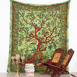 Light Green Polyester Green Tree of Life Pattern Wall Hanging Tapestry, Psychedelic Hippie Tapestry for Bedroom Living Room Decoration, Rectangle, Light Green, 950x730mm