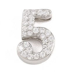 Number Латунные микро проложить кубического циркония подвески, числовые прелести, долгоиграющий, стойки покрытие, без свинца и без кадмия, платина, 5, 13x9.5x5 мм, отверстие : 10.5x2 мм