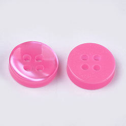 Deep Pink Resin Buttons, 4-Hole, Flat Round, Deep Pink, 11.5x3mm, Hole: 1.6mm, about 1000pcs/bag