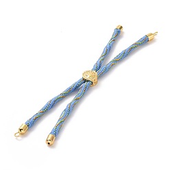 Cornflower Blue Nylon Cord Silder Bracelets, for Connector Charm Bracelet Making, with Rack Plating Golden Brass Findings, Long-Lasting Plated, Cadmium Free & Lead Free, Cornflower Blue, 8-5/8~9-1/8x1/8 inch(22~23x0.3cm), Hole: 2mm