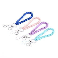 Mixed Color 4Pcs 4 Colors Opaque Acrylic Curb Chain Mobile Straps Sets, with Alloy Findings and Nylon Thread, Platinum, Mixed Color, 24.5cm, 1pc/color