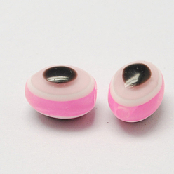 Pearl Pink Oval Evil Eye Resin Beads, Pearl Pink, 8x6mm, Hole: 2mm
