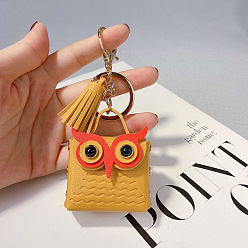 Yellow Cute Cartoon Owl Bag Charm with Tassel Fringe for Women's Car Keychain Pendant