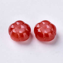 Red Imitation Jade Glass Beads, Flower, Red, 9.5x9.5x6.5mm, Hole: 1.2mm