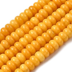 Золотистый Окрашенные природные белый нефрит бисер пряди, гладкая рондель, золотые, 10x6 мм, отверстие : 1.2 мм, около 63 шт / нитка, 14.88'' (37.8 см)