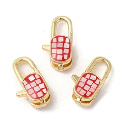 Красный Латунные эмалированные застежки-лобстеры, с оболочкой, долговечный, без свинца и без кадмия, реальный 18 k позолоченный, овальные, красные, 18x9x6.5 мм, отверстие : 1.2 мм