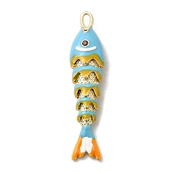Light Sky Blue Rack Plating Brass Pendants, with Cubic Zirconia and Enamel, Fish Charms, Long-Lasting Plated, Lead Free & Cadmium Free, Light Sky Blue, 46x10.5x7.5mm, Hole: 4x2.5mm