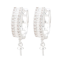 Plata Micro pavé de latón, circonita cúbica transparente, pendientes de aro huggie, patrón del corazón, por medio perforó perlas, chapado en rack, larga duración plateado, plata, 23x15.5x4.5 mm, pin: 0.8 mm