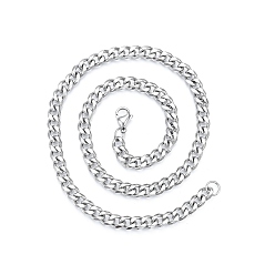 Stainless Steel Color Men's 201 Stainless Steel Cuban Link Chain Necklace, Stainless Steel Color, 17.72 inch(45cm), Wide: 7mm